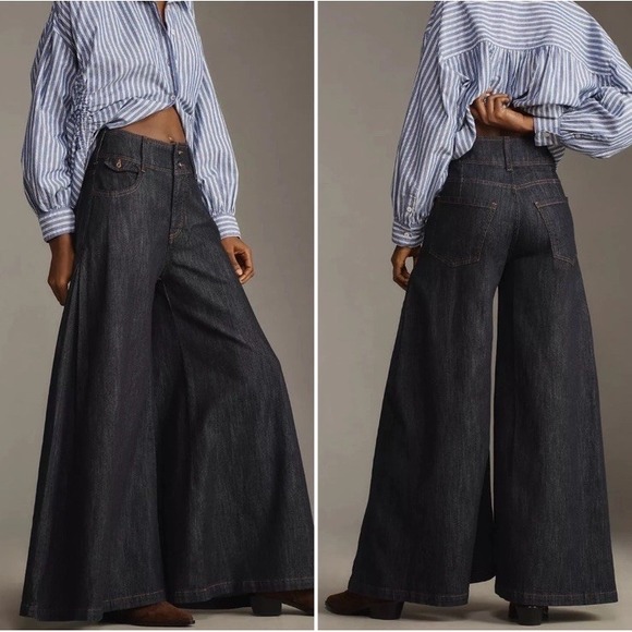 Anthropologie PILCRO Dramazzo Ultra Wide-Leg Jeans Dark Denim Sz 26 - Picture 1 of 11